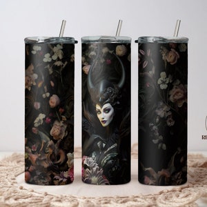 Gotische Maleficent bekeromslagdoek | 20 oz mooie donkere bloemen heksenkoningin tuimelaar sublimatie ontwerp, sprookje digitale download PNG