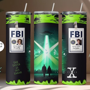 X Files tumbler wrap Dana Scully Fox Mulder alien tumbler sublimation wrap digital PNG sci fi tumbler wrap 90s tv the truth is out there png