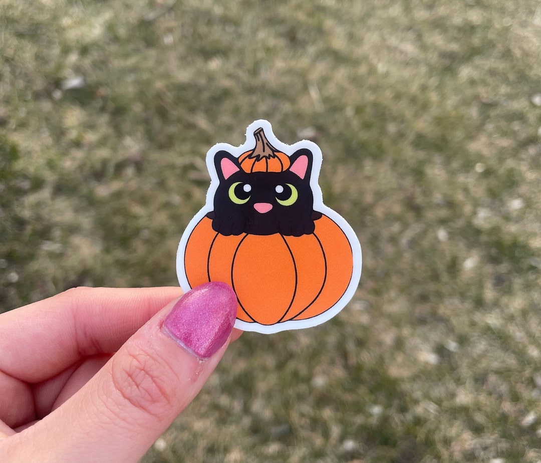 Fall Cat Stickers Pumpkin Cat Waterproof Sticker | Fall Halloween Decal - Etsy