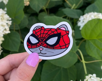 Superhero Spider Cat Sticker | Spider Super Hero Cat | Glossy Die Cut | Laptop Decal | Water Bottle Sticker | Cute Stationary | Waterproof