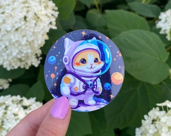 Klistermärke med astronaut-rymdgalaxkatt | Glansigt kattklistermärke | Stansat klistermärke | Laptopdekal | Klistermärke med vattenflaska