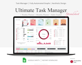 To-do List Spreadsheet for Google Sheets | Task Tracker, Daily Planner, Weekly Planner, Monthly Planner, Annual Goals, Digital Habit Tracker