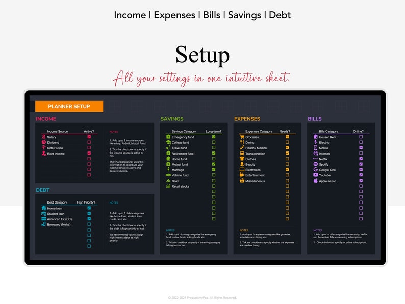 Automatiserad budgetplanerare: Månads- och årsredovisning i Google Sheets (digital nedladdning) bild 4