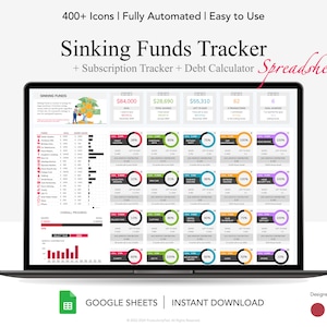 Sinking Funds Spreadsheet for Google Sheets, Debt Repayment Calculator, Subscription Tracker, Savings Tracker Template, Financial Planner