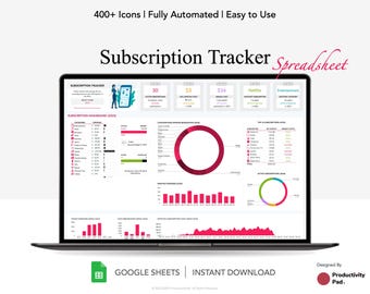 Subscription Tracker Google Spreadsheet, Subscription Calendar, Membership Tracker, Financial Planner, Light Mode