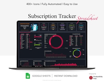 Subscription Tracker Google Spreadsheet, Subscription Calendar, Membership Tracker, Financial Planner, Dark Mode
