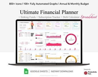 Annual and Monthly Budget Planner for Google Sheets, Sinking Funds, Debt Repayment, Subscription Tracker, Financial Planner, Light Mode