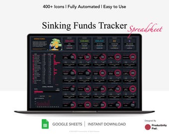 Sinking Funds-spreadsheet voor Google Spreadsheets, spaartrackersjabloon, financiële planner, donkere modus