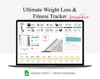 Weight Loss & Fitness Tracker Spreadsheet for Google Sheets, Meal Planner, Calorie Tracker, Digital Workout Planner, Body Measurement Chart