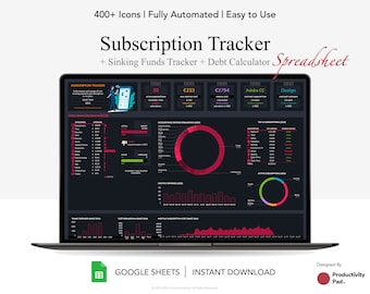 Subscription Tracker Google Spreadsheet, Subscription Calendar, Sinking Funds, Debt Calculator, Membership Tracker, Financial Planner