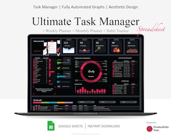 To-do List Spreadsheet for Google Sheets | Task Tracker, Daily Planner, Weekly and Monthly Planner, Annual Goals, Habit Tracker, Dark Mode