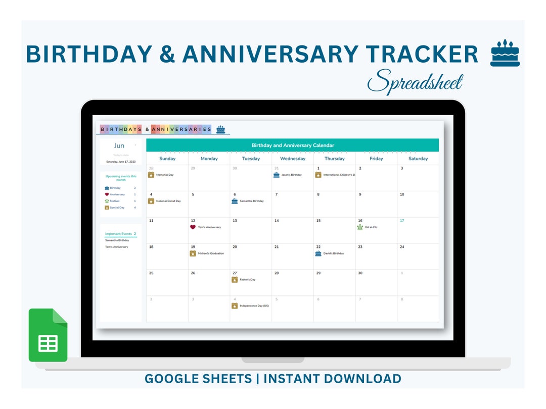 Birthday & Anniversary Tracker Spreadsheet for Google Sheets Etsy Birthday & Anniversary Tracker Spreadsheet for Google Sheets Etsy