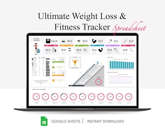 Weight Loss & Fitness Tracker Spreadsheet for Google Sheets, Meal Planner, Calorie Tracker, Digital Workout Planner, Body Measurement Chart