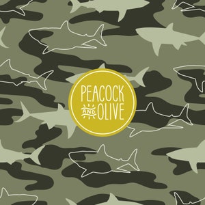 Shark Camo Digital Seamless Pattern File for Fabric | For Boys | Kids Camouflage | Nautical | For Commercial Use | Neutral Olive Green