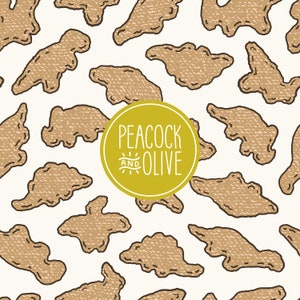 Seamless Pattern Food | Digital File for Fabric Wallpaper | Chicken Nugget Dino Nugs | Novelty Print | Dinosaur | Commercial Use | Neutral