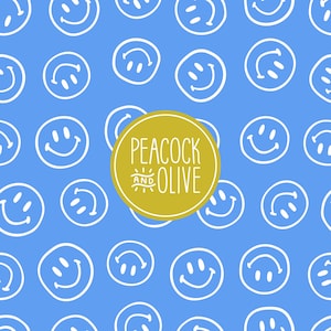 Smile Digital Seamless Pattern File for Fabric | Kids American Patriotic Print | July 4th | Independence Day | Happy Faces | Blue & White