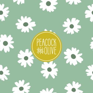 Seamless Pattern Floral | Daisy Pattern | Digital Pattern for Fabric | Girls Summer Flowers | Boho Retro Cottage Core | Jade Green & White