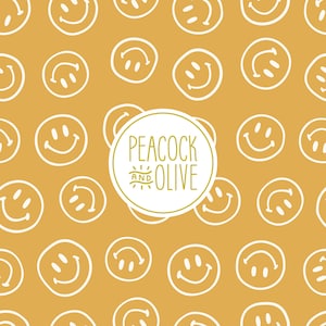 Happy Face Digital Seamless Pattern File for Commercial Use | Smile Repeat Print for Fabric | Kids Summer Fun 90s Throwback | Mustard Yellow