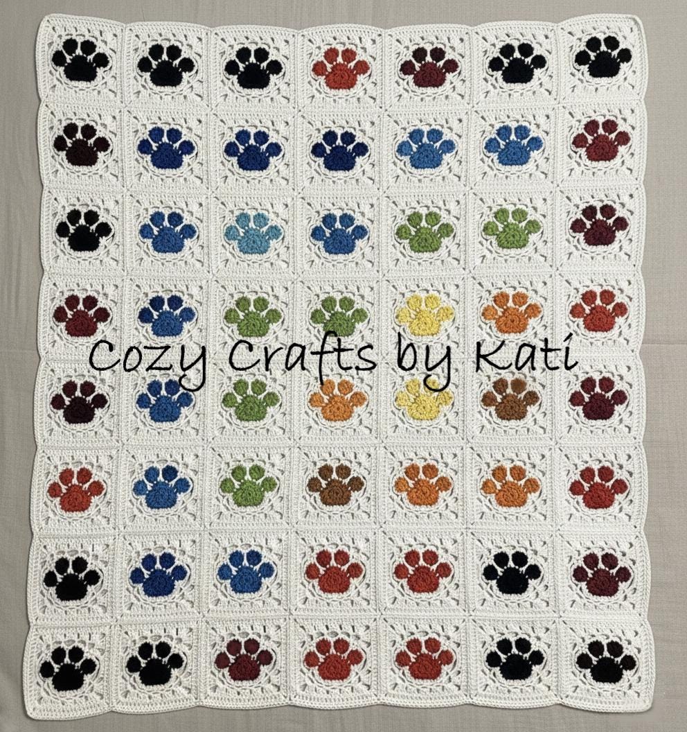 28 Crochet Temperature Blanket Patterns with Squares, Stripes, Hexagons 6 Pawprint Temperature Blanket Crochet