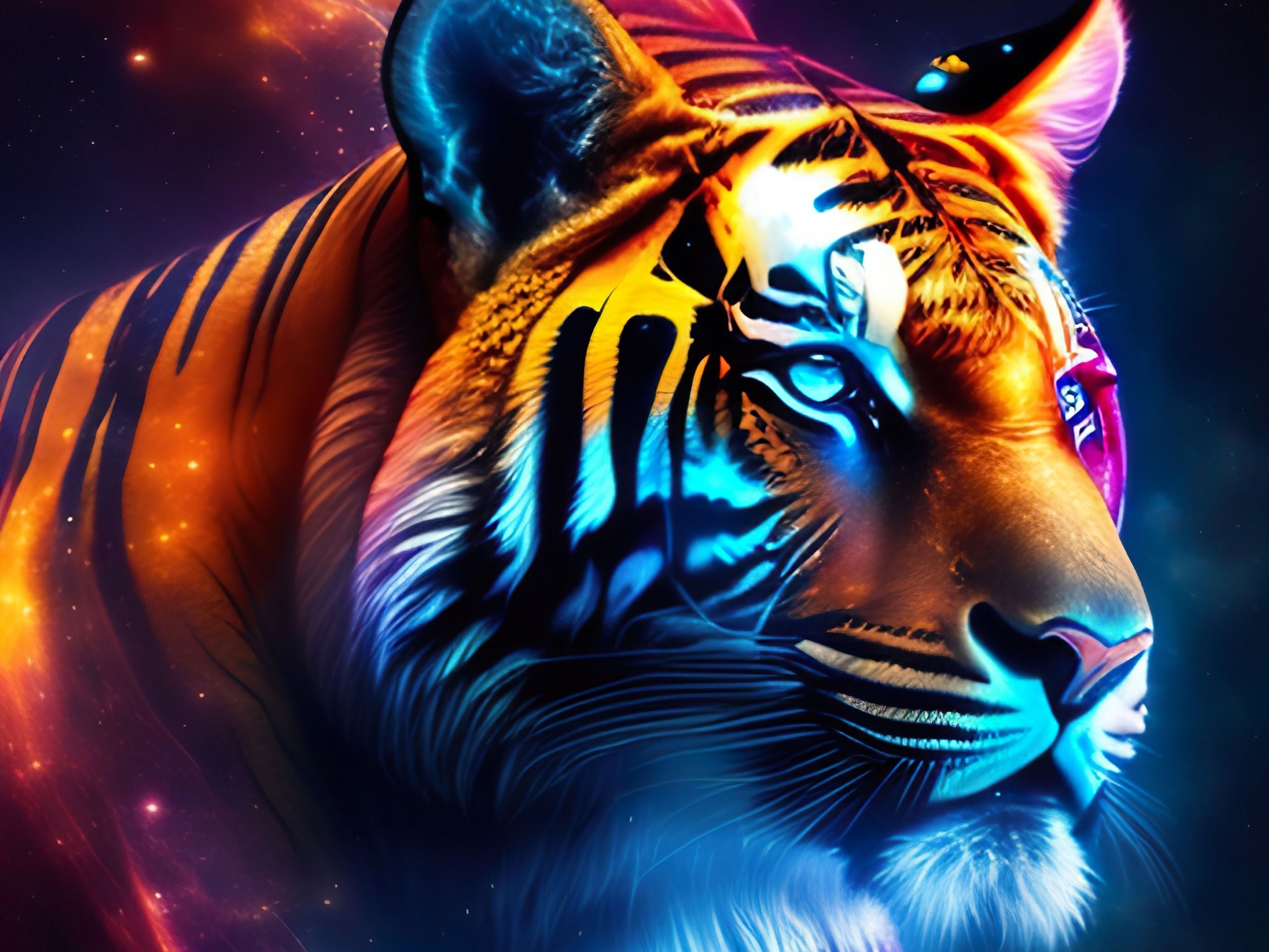 Tiger and Nebula,tiger Art Print,mighty Bengal Tiger,tiger Poster ...