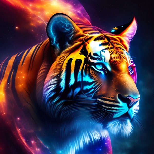 Tigre y Nebulosa,Lámina Tigre,Poderoso Tigre de Bengala,Póster Tigre,Posters de Selvas Tropicales,Lámina Grandes Felinos,Majestuoso Tigre..