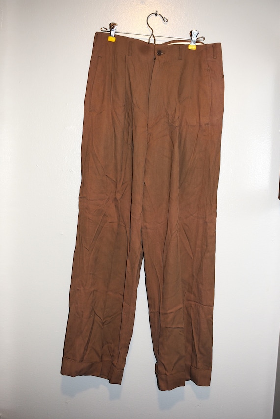 Vintage 1940s 1950s Chocolate Brown Gaberdine Pant