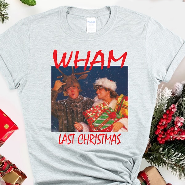 T-shirt de Noël dernier Wham, t-shirt George Michael, t-shirt unisexe pour femmes, père Noël, cadeau de Noël drôle pour un ami