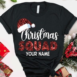 Bijpassende T-shirts van de kerstploeg, gepersonaliseerde naam moeder vader hond kerstoutfit, shirt xmas neef crew, cadeau geheime kerstman, kerstt-shirt