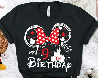 Chemise d'anniversaire Disney d'âge personnalisé, T-shirt assorti de l'équipe d'anniversaire Disney, chemise d'anniversaire Disney pour filles et garçons, cadeau d'anniversaire pour enfants Disney