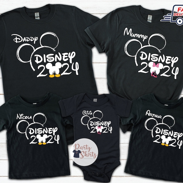 T-shirt de famille personnalisé Disneyland, voyage Disney 2024, groupe de vacances en famille vacances Disneyworld, Mickey Minnie t-shirts adultes enfants toutes tailles