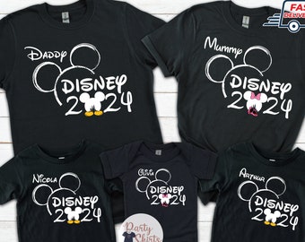Disneyland Personalised Family T-shirt, Disney Trip 2024, Group Family Holiday Vacation Disneyworld, Mickey Minnie Adult Kids Tees All Size