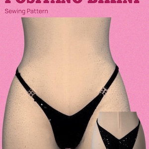 May include: Black bikini sewing pattern with the text "POSITANO BIKINI" and "Sewing Pattern" on a pink background. The pattern includes sizes XXS-XXXL and is available in A4 & US Letter PDF formats.
