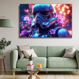 Wall hanging tempered glass print wall art, cyberpunk style star wars stormtrooper print painting, Ready to Hang