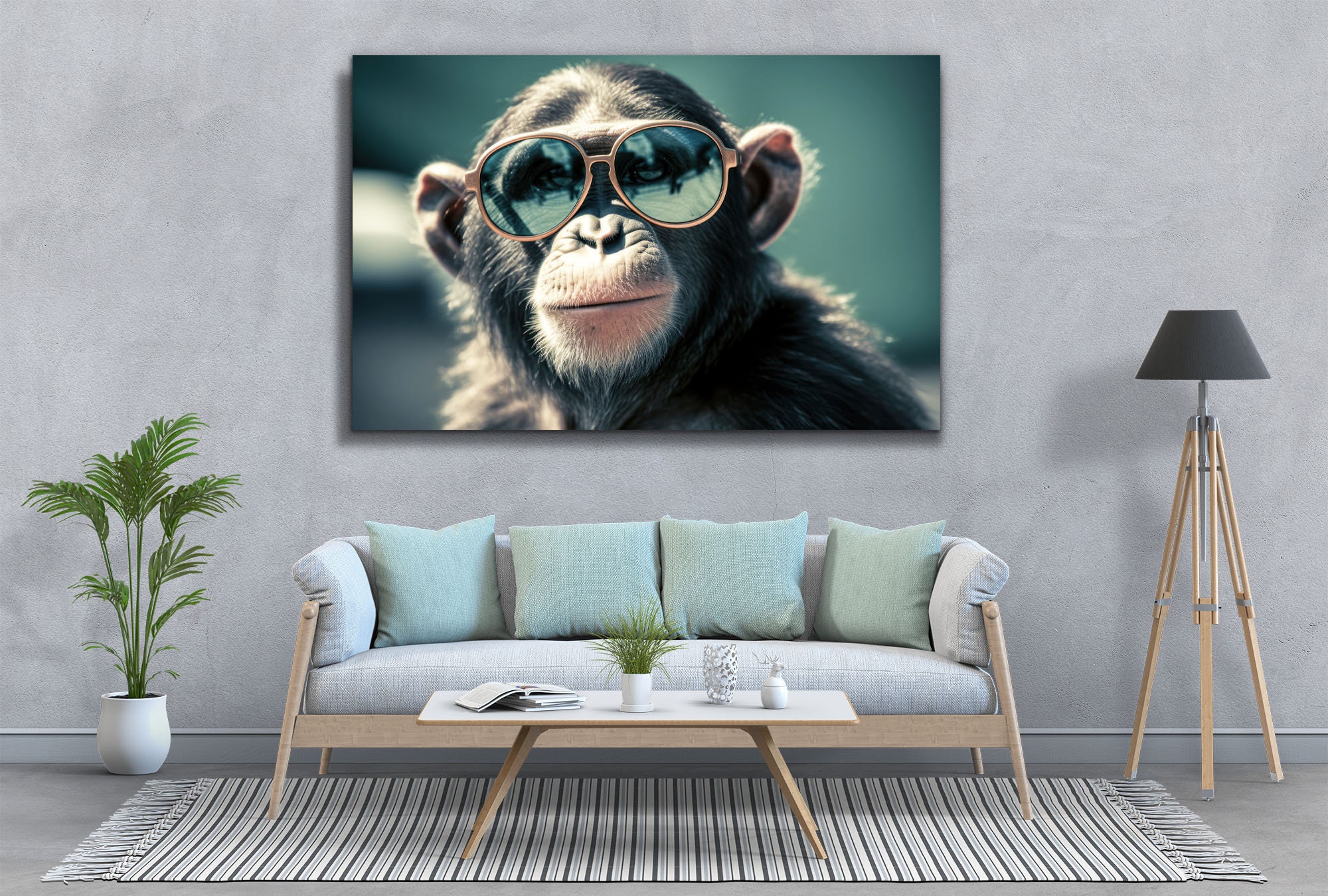 Cute Monkey Wearing Glasses Wall Art, Tempered Glass Print, Fun Home ...