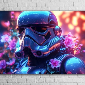 Wall hanging tempered glass print wall art, cyberpunk style star wars stormtrooper print painting, Ready to Hang