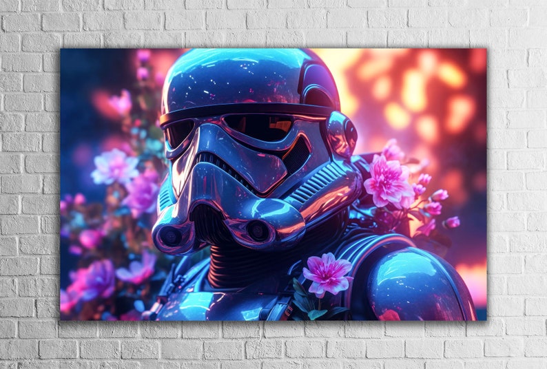 Wall hanging tempered glass print wall art, cyberpunk style star wars stormtrooper print painting, Ready to Hang