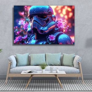 Wall hanging tempered glass print wall art, cyberpunk style star wars stormtrooper print painting, Ready to Hang