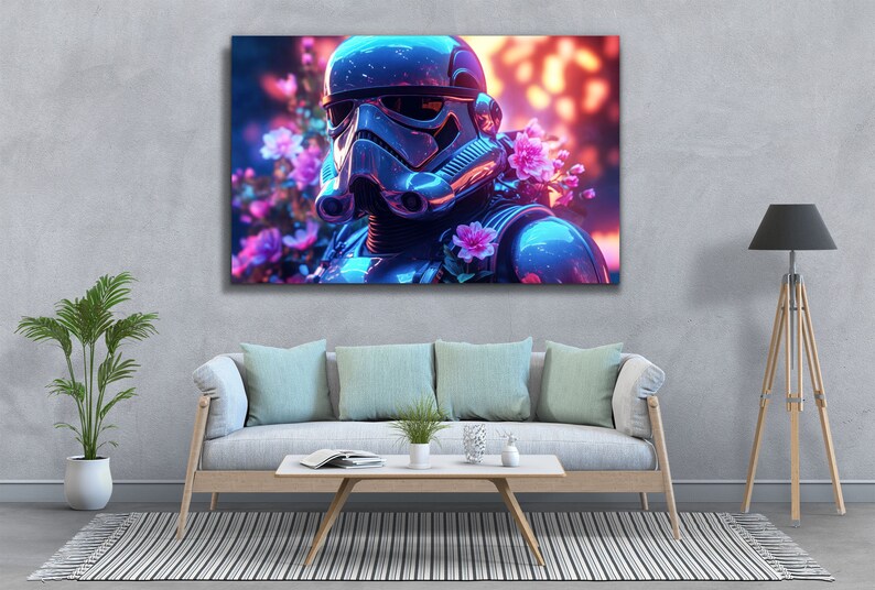 Wall hanging tempered glass print wall art, cyberpunk style star wars stormtrooper print painting, Ready to Hang