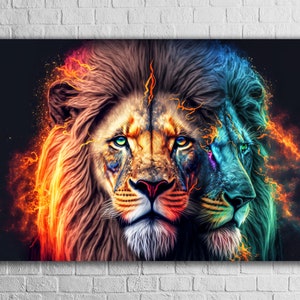 Colorful Lion Tempered Glass Wall Art, Modern Home Decoration, Wild Animal, Housewarming Gift