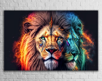 Colorful Lion Tempered Glass Wall Art, Modern Home Decoration, Wild Animal, Housewarming Gift