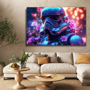 Wall hanging tempered glass print wall art, cyberpunk style star wars stormtrooper print painting, Ready to Hang