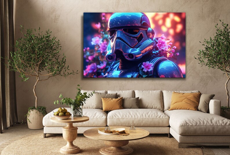 Wall hanging tempered glass print wall art, cyberpunk style star wars stormtrooper print painting, Ready to Hang