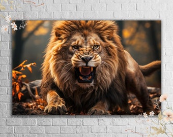 Intense Roaring Lion in Jungle - Premium Tempered Glass Wall Art Print, Striking Wild Majesty for Contemporary and Nature-Inspired Interiors