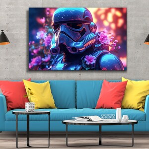 Wall hanging tempered glass print wall art, cyberpunk style star wars stormtrooper print painting, Ready to Hang