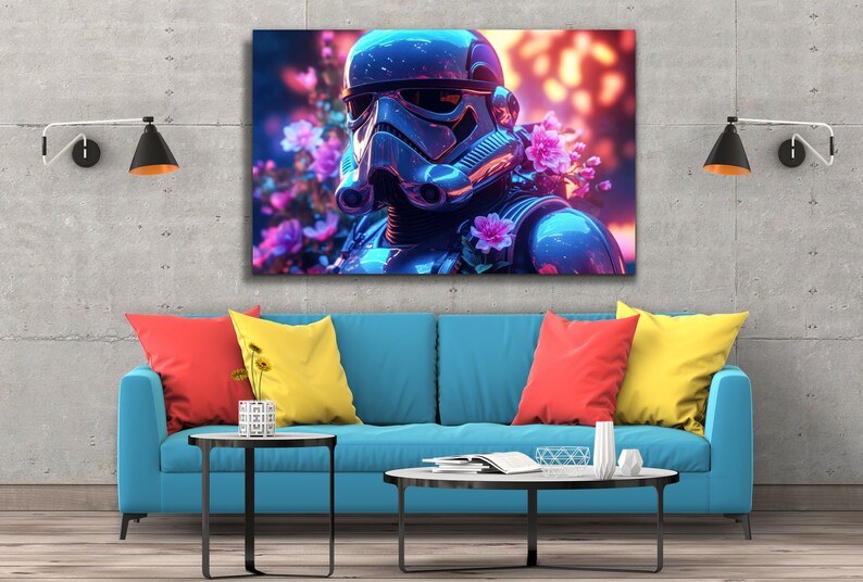 Wall hanging tempered glass print wall art, cyberpunk style star wars stormtrooper print painting, Ready to Hang