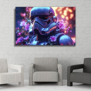 Wall hanging tempered glass print wall art, cyberpunk style star wars stormtrooper print painting, Ready to Hang