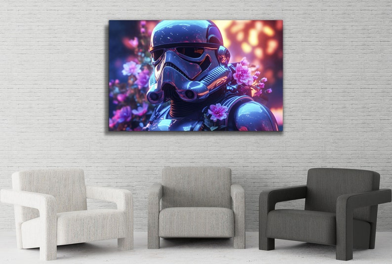 Wall hanging tempered glass print wall art, cyberpunk style star wars stormtrooper print painting, Ready to Hang