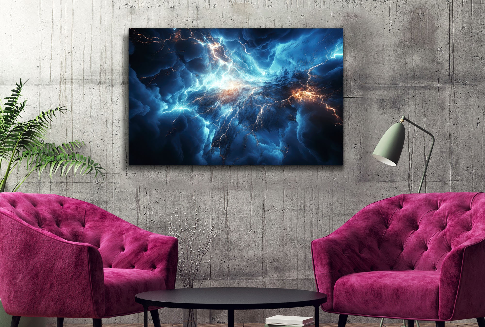 Thunder Abstract Color Thunder and Lightning Abstract Print Wall Art, Vibrant Tempered Glass ...