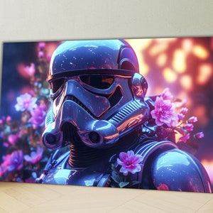 Wall hanging tempered glass print wall art, cyberpunk style star wars stormtrooper print painting, Ready to Hang