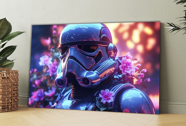 Wall hanging tempered glass print wall art, cyberpunk style star wars stormtrooper print painting, Ready to Hang